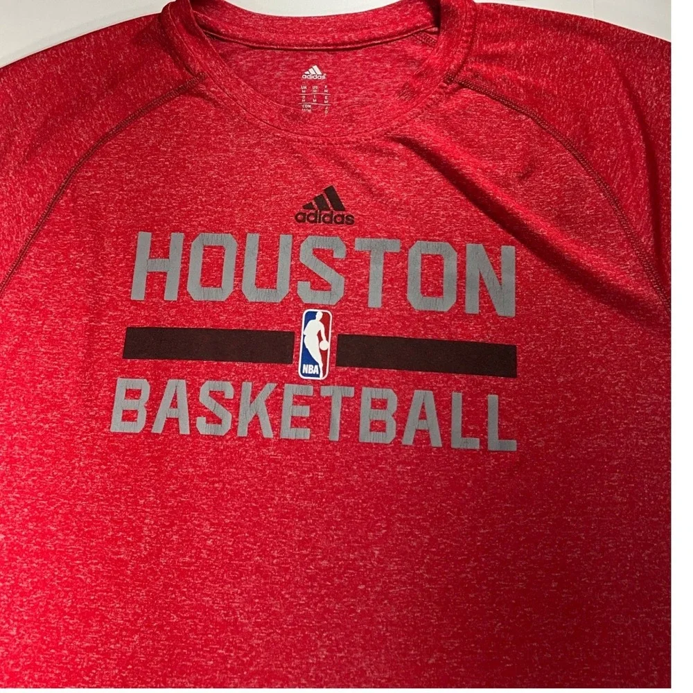 Adidas Houston Basketball NBA Climalite Red Heathered T-Shirt Mens Medium